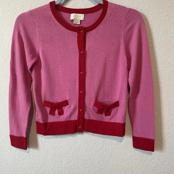 Kate Spade New York Cardigan Big Girls 8Y Pink Red Button Up Cotton - Picture 5 of 10